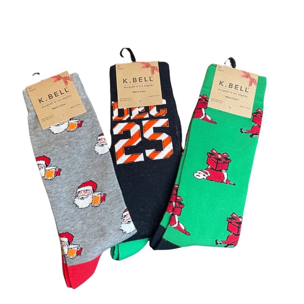 K. Bell NWT 3 pairs Christmas Holiday themed cotton novelty men’s unisex socks